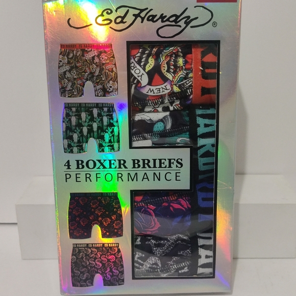 Ed Hardy Boxer Briefs Men’s 4 Pack Size Medium Performance Stretch Grunge NWT - Picture 2 of 7